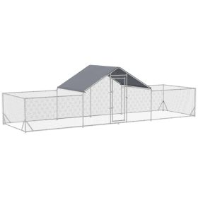 PawHut Large Metal Chicken Coop Chicken Run for Chicken, Ducks and Rabbits with Waterproof and Anti-UV Cover